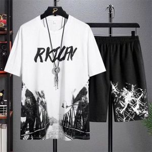 Mens Short Sleeve t Shirt 2023 New summer collection: loose-fitting mens clothing trendy mens ice silk set stylish mens top