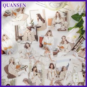 QUANSEN รูปลอกสวยงาม30ชิ้น แพ็คป้ายเด็กผู้หญิงอ่านหนังสือตกแต่งไดอารี่วัสดุอัลบั้มสมุดภาพ