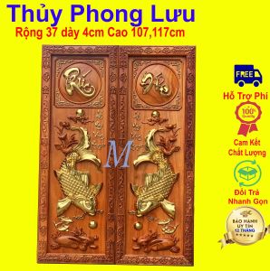 Cặp tranh song ngư rát vàng gỗ hương cực dày Cao 107117cm