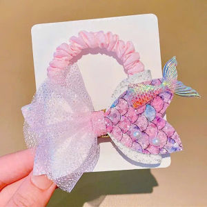 Dây Buộc Tóc Nơ Lưới Sequin Đuôi Tiên Cá Cho Bé Gái – Phong Cách Công Chúa Xuân Hè 2025 CT20