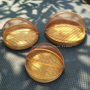 KERAJINAN JOGJA - tudung saji bulat datar 1set isi 3 tuding saji bambu tradisional