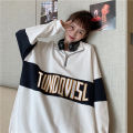 Oversize Sweater Polo Shirt Wanita Gaya Korea Warna Longgar yang Cocok dengan Warna Atasan Jaket Atasan Lengan Panjang. 