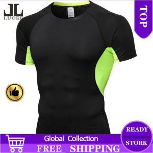Luoke  Men Sports shirt compression short sleeve round collar armpit sleeve mesh breathable 5 colors