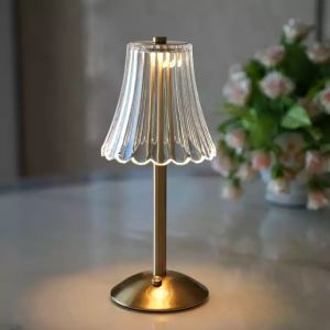Vivalux Retro Metal LED Table Lamp Touch Dimming Crystal Dask Lamp Rechargeable Wireless Creative Diamond Night Light For Bedroom Resturant Bar Hotel Decor