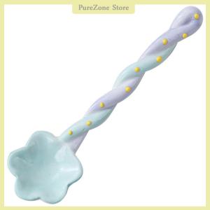 [PureZone] 1Pc Long Handle Spoon Cute Ice Cream Hand Painted Dessert Spoon with Long Handle Kitchen Tableware Accessories