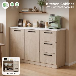 【READY STOCK】Kitchen Cabinet Wooden Storage Cabinet Modern Pantry Cabinet Kitchen Cupboard Sideboard Kitchen Organizer Home Furniture Multipurpose Storage Cabinet Dining Room Cabinet Living Room Furniture Malaysia Contemporary Design Large Storage