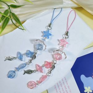 HBESTY Fashionable Fish Tail Pendant Phone Charm Unique Shell Keychain Mobile Phone Straps Shell Beaded Charm Straps Chain Lanyard