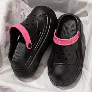 [Free Shipping] Thick-soled high-heeled sandals for women perforated shoes for outdoor wear slip-on beach sandals home slippers womens closed-toe slippers