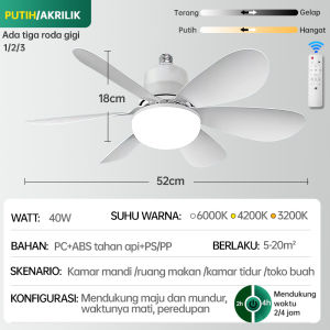 【COD】 Lampu Kipas Angin Plafon 48W 2in1 Lampu Kipas Angin LED E27 Multifungsi Dengan Peredupan 3 Warna Remote Control