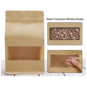 Kraft Zip Lock Paper Bags Reusable Food Bag Stand Up Pouches with Matte Window 50Pcs Brown(14x20cm) Food Storage Bag Seal