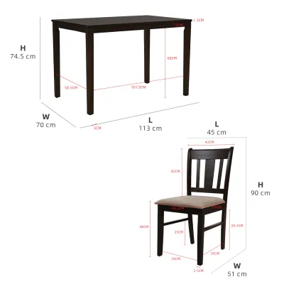 (FREE Shipping) KitchenZ 4 Seater Mason / Stratton Dining Table / Dining Set / 1 Dining Table with 4 Dining Chairs / Solid Wood