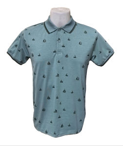 Palettes Mens Korean Style Polo Shirt Short Sleeve Printed Shirt Sailboat Pattern Collared Fashion Top for Men #7720