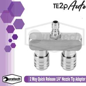 Te2p Auto Konektor Dual Nozzle Tip 2IN1 Quick Release Adaptor 1/4" - Sambungan Nozzle Tip Turbo Nozzle 2 Way Spray Nozzle Kepala Ujung Semprotan Dual Double Nosel Tembakan Gun Mesin Cuci Tekanan Tinggi High Pressure Washer Jet Cleaner QRJ Adapter 1/4 Inch