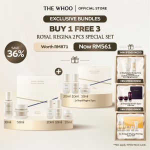 THE WHOO Royal Regina Glow Set - Serum 30ml + Cream 50ml & 3 pcs Essential Kit