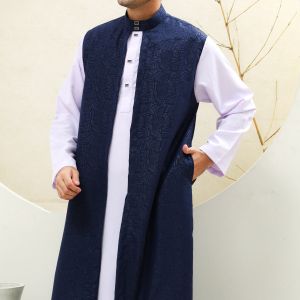 jubah pria remaja embos luaran gamis laki laki dewasa panjang 2 in 1 lengan panjang fashion muslim AL ZAFA