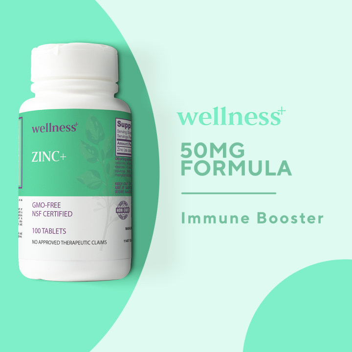 Wellness+ Zinc + 100 Tablets 50mg Immune Booster Eye, Skin ...