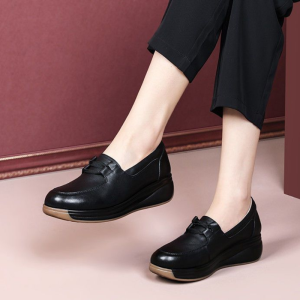 Soft Sole White Leather Wedges Shoes for Womens New Anti-skid Casual Soft Sole