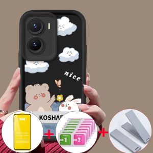 With Tempered Glass Case for VIVO Y03 4g 2023 Y18 4G Y28S 5G Y03T Y03A Y18i phone casing Softcase shockproof Cover new design aesthetic Cartoon Bear Rabbit with holder JTMCBXX01