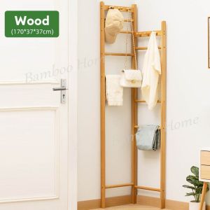 LACCOHUG Bamboo Corner Clothes Rack 37/45CM Bedroom Gantung Baju Hanging Stand Cloth Rack