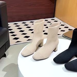 Giày bốt AIYUQI cho phụ nữ co giãn 2025 tất cao gót mới giày bốt thời trang mũi vuông cỡ lớn cho phụ nữ