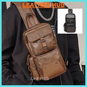 WITH VIDEO [Msia Stock Leather Mens Chest Bag Cross Body Sling Bag Comforter Multifunction Casual Shoulder Pouch Bag Backpack Lightweight Travel Bag Best Gift For Love One Kulit Halal