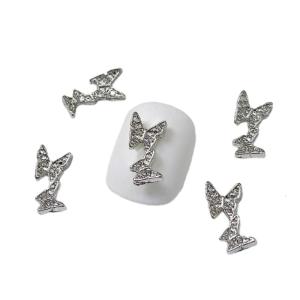 10Pc Butterfly Nail Charms Silver Butterfly Nail Gems 3D Metallic Butterflies Nail Rhinestones for Acrylic Nails Designs