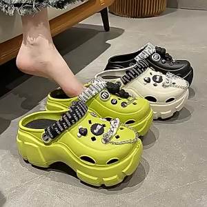 [Free Shipping] Hot-selling soft high-heeled platform clogs EVA womens fashion trendy closed-toe height-increasing slimming garden shoes