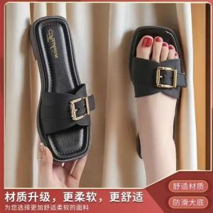 Free Shipping WomenS Summer Sandals New Style Fashionable And Versatile Korean-Style Square-Heel Flat Sandals Beach Sandals Roman-Style Sandals