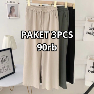 FZRCK Official Paket Murah Isi 3 Pcs Celana Kulot Crinkle Daily Kekinian Bahan Adem Nyaman Celana Hommy Termurah Tali Serut PInggang Highwaist Size Jumbo XXL