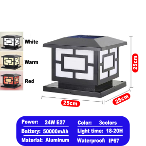 【 2025 NEW 】Solar Gate Pillar Light LED 4 Tricolor Outdoor Lamp Waterproof IP65 Gate Wall Lights Outdoor Pillar Light Lampu Pagar Holder Outdoor Pillar Lights Automatic Sensor Warm White Post Lights Fence Post Garden lights