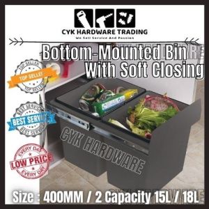 Cabinet Kitchen Bottom Mounted Bin With Soft Closing Slide (400mm [ 20L ] / 400mm [ 40L )