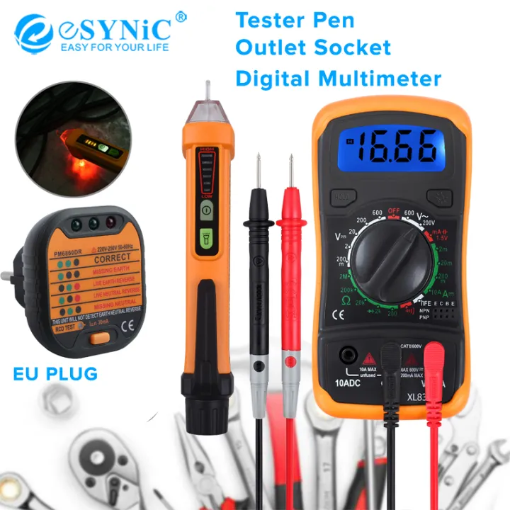 eSYNIC Non-Contact Voltage Tester Pen and Outlet Socket Tester kit with ...