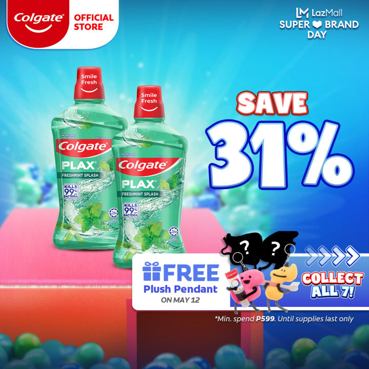 Colgate Plax Antibacterial Mouthwash - Fresh Mint, No-Alcohol, Long-Lasting Freshness, Twin Pack, 1L
