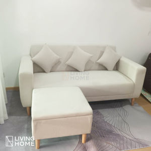 (ผ่อน 0%) Livinghome FurnitureMall โซฟา L-Shape 3 ที่นั่ง ขาไม้ พร้อมสตูลเก็บของ รุ่น SNOW-L มี 2 เเบบ ผ้า/หนัง