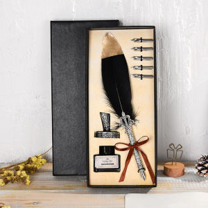 Vintage Feather Quill Pen Set with Ink & 5 Nib Tips - Elegant Calligraphy Gift Box for Christmas