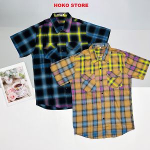 [Ảnh thật+freeship] Áo sơ mi tay ngắn MEN.FAS loang màu caro kẻ sọc hót hiện nay vải cotton cao cấp không phai màu - H030