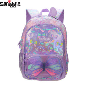 Úc smiggle ban đầu trẻ em schoolbag Ba Lô Nữ bướm màu tím không thấm nước 16 inch 2023 thời trang mới Túi trẻ em