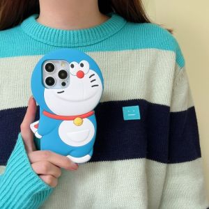 3D Blue Machine Cat Silicone Case for iPhone 15 14 13 12 11 Pro Max Fun cartoon soft cover casing for iPhone14Promax case