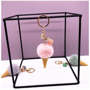 Plush Ice Cream Keychain Tassel Key Ring Bag Charm Car Keychain Pendant Gift for Women