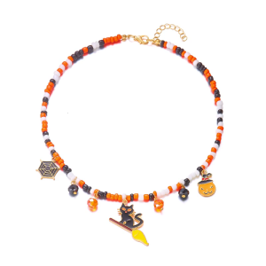 Pumpkin Spiders Necklace Crystals Decorated Alloy for Halloweens Celebrations and Cosplays