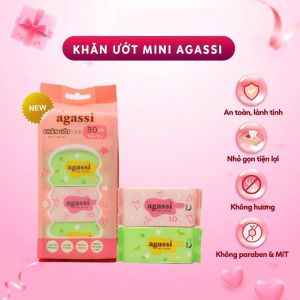 Khăn ướt mini Agassi cho bé khăn đa năng không hương gói 10 tờ Túi 8 gói Hộp 24 gói an toàn tiện lợi