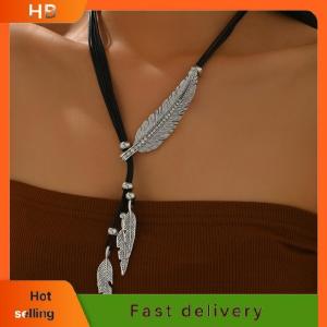 HB Trend Fine Jewelry Neck Pendants Bohemian Style Rope Chain Leaf Feather Pattern Pendant For Women Men Retro Party Necklaces