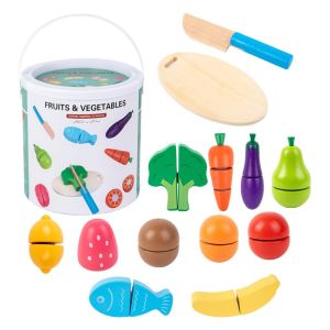 CHLOCH Mô phỏng Đồ chơi cắt trái cây Tính năng giáo dục Bằng gỗ Đồ chơi giả vờ bằng gỗ Quà tặng trẻ em Tem nhãn dán ma thuật Đồ chơi giáo dục Montessori Trẻ em chơi