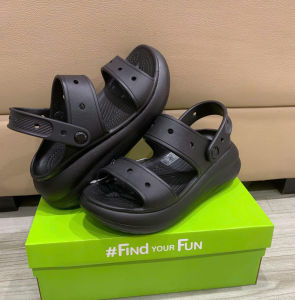 Sandal 2 quai Cross Crush thường đế cao 7cm cho nữ tặng 10 sticker màu đen