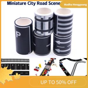 Madha 1Roll 5M 1:12 Dollhouse Road Traffic Railway Track Scene Tape Sticker Miniature Parking Scene Curve Sticker Model Decor Toy Accessories