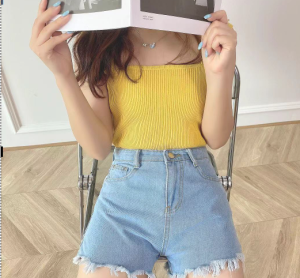 (2) ส่งเร็ว 🌸 Kaykai_Shop ✨ กางเกงยีนส์ขาสั้นเอวสูงทรงสวยๆสไตล์เกาหลี แต่งปลายสไตล์ 💦