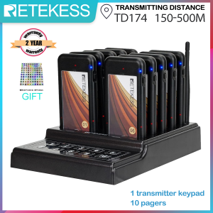 RETEKESS TD174 Restaurant Pager System 10 Coaster Vibrator Buzzers Small Size Paging System For Clinic Nursery Food Truck Coffee