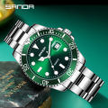 SANDA 1099 Men's Quartz Watch Luxury Fashion Green Date Pointer with Stainless Steel Strap Wristwatches for Male Watches. 