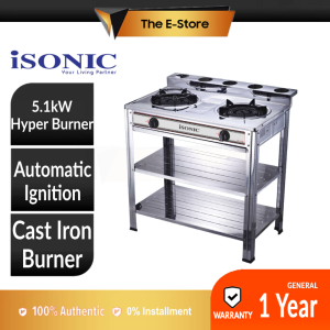 iSONIC 5.1kW Stainless Steel Double Burner Standing Gas Hob | ISB-1515SS (Gas Cooker Dapur Gas Gas Burner )