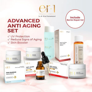 er-1 by dr. Erna Advanced Anti Aging Set 6 Pcs  - Paket Skincare Kerutan - Serum Night Cream Day Cream Sunscreen Facial Wash Cleanser Toner Wajah